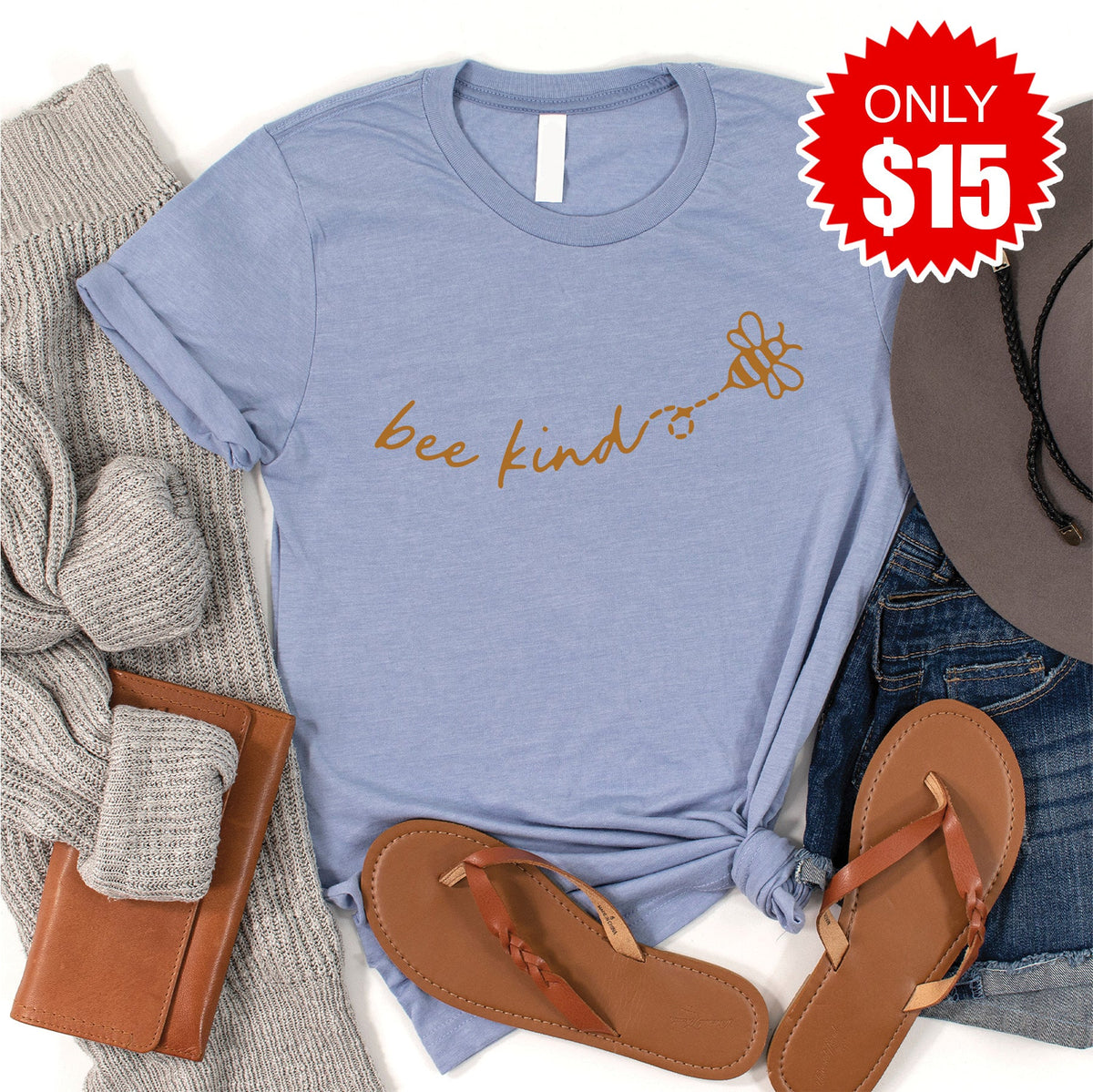 Bee Kind Tee - Heather Blue - 15 product image 1
