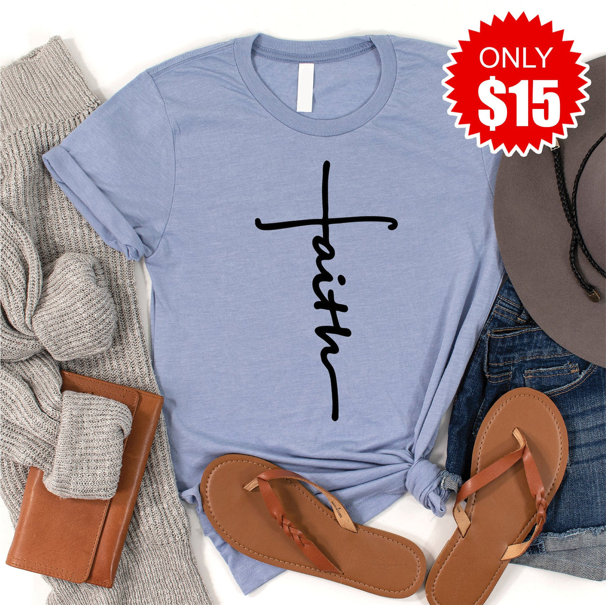 Faith Cross Tee - Heather Blue - 15 product image 1