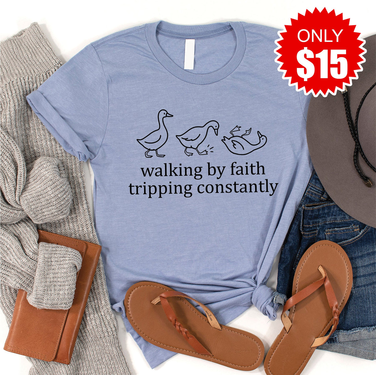 Walking By Faith Tee - Heather Blue - 15 product image 1