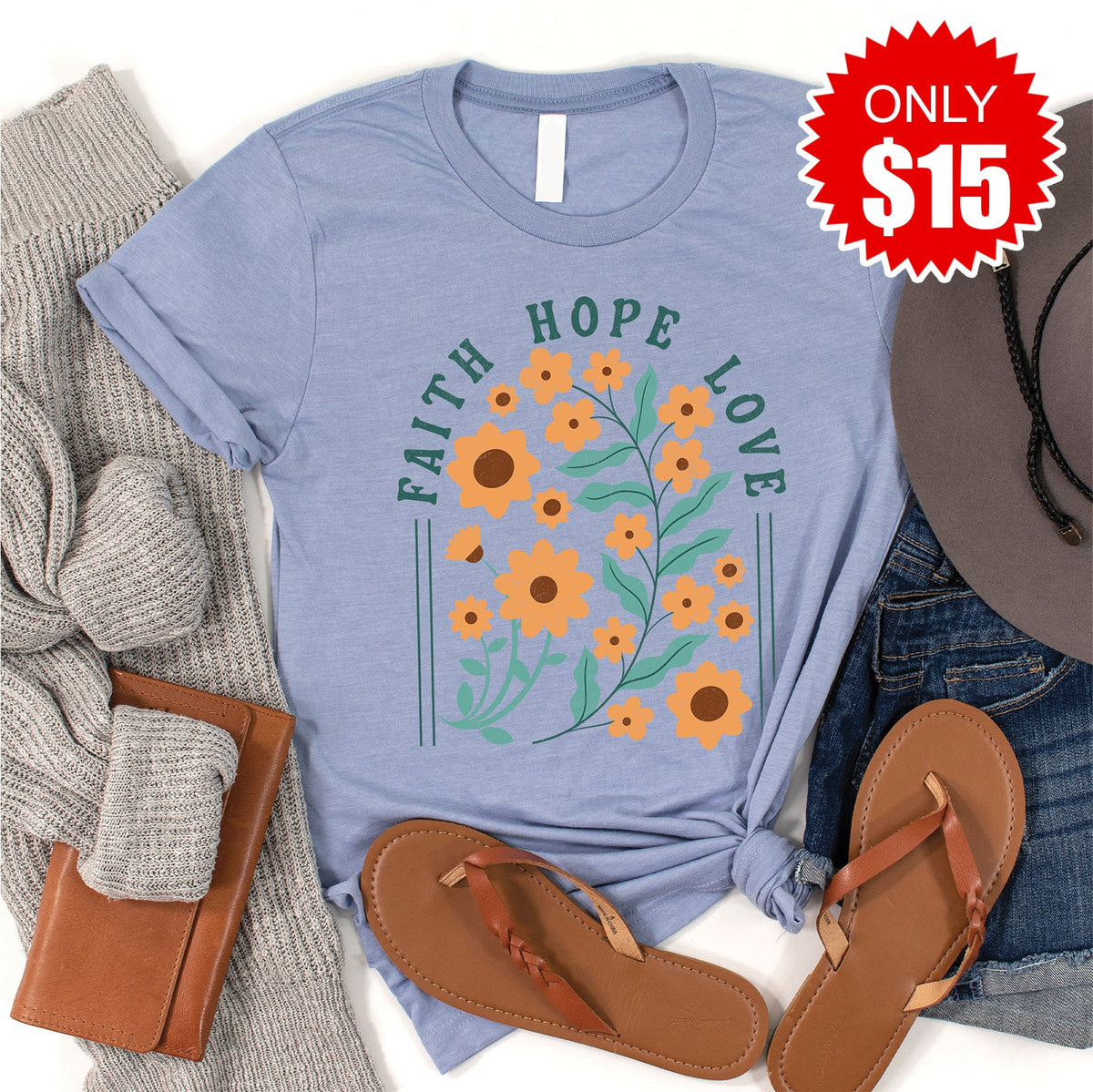 Faith Hope Love Tee - Heather Blue - 15 product image 1