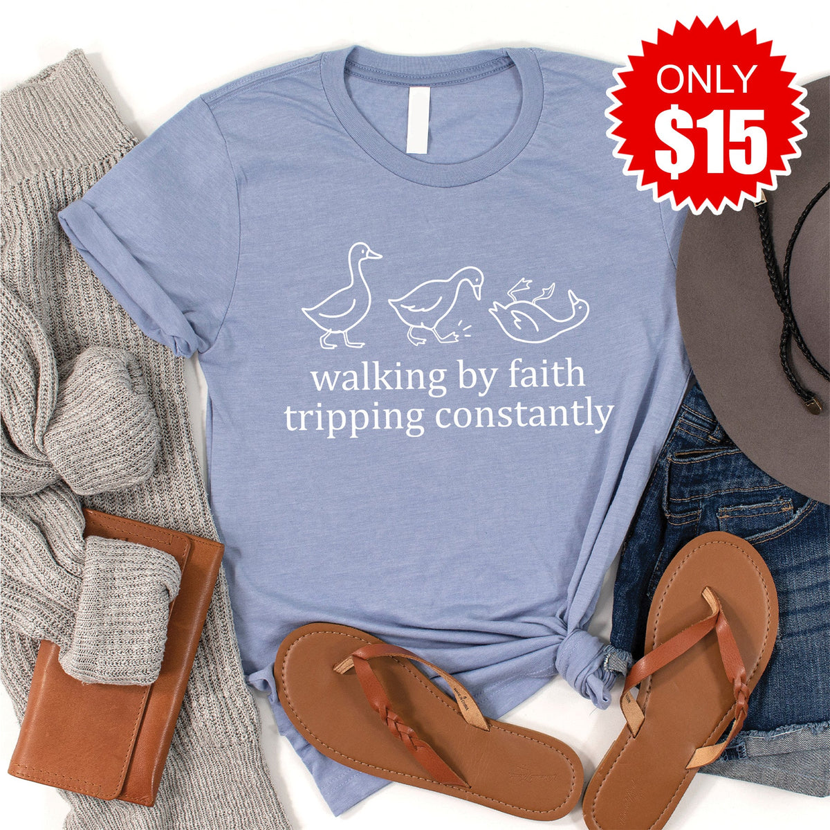 Walking By Faith Tee - Heather Blue - 15 product image 1