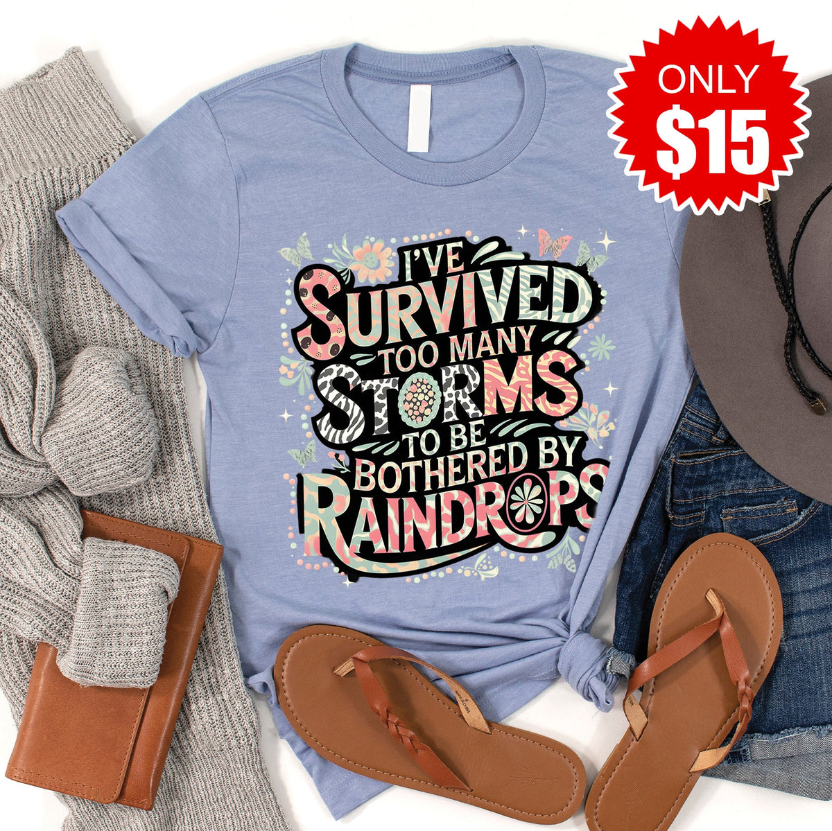 Too Many Storms Tee - Heather Blue - 15 product image 1