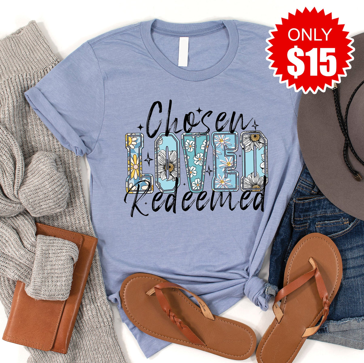Chosen Loved Redeemed Tee - Heather Blue - 15 product image 1