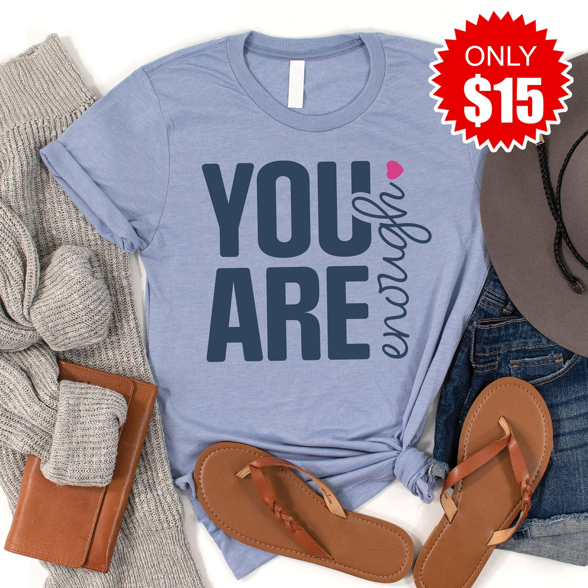 You Are Enough Tee - Heather Blue - 15 product image 1