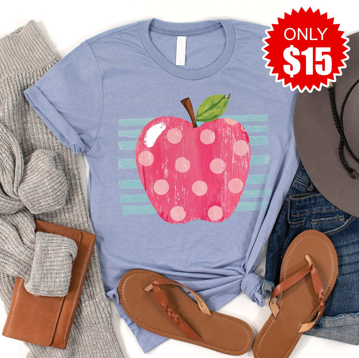 Teacher Apple Tee - Heather Blue - 15 product image 1