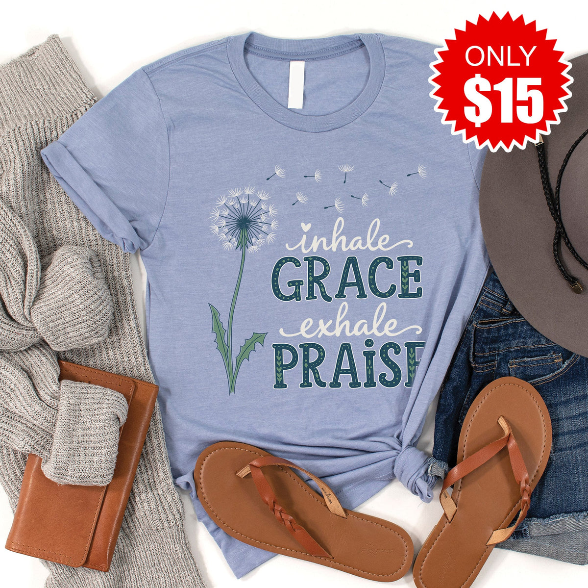 Inhale Exhale Tee - Heather Blue - 15 product image 1
