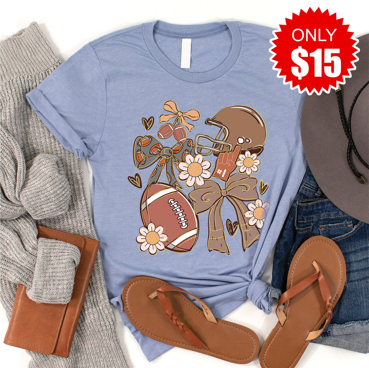 Football Tee - Heather Blue - 15 product image 1