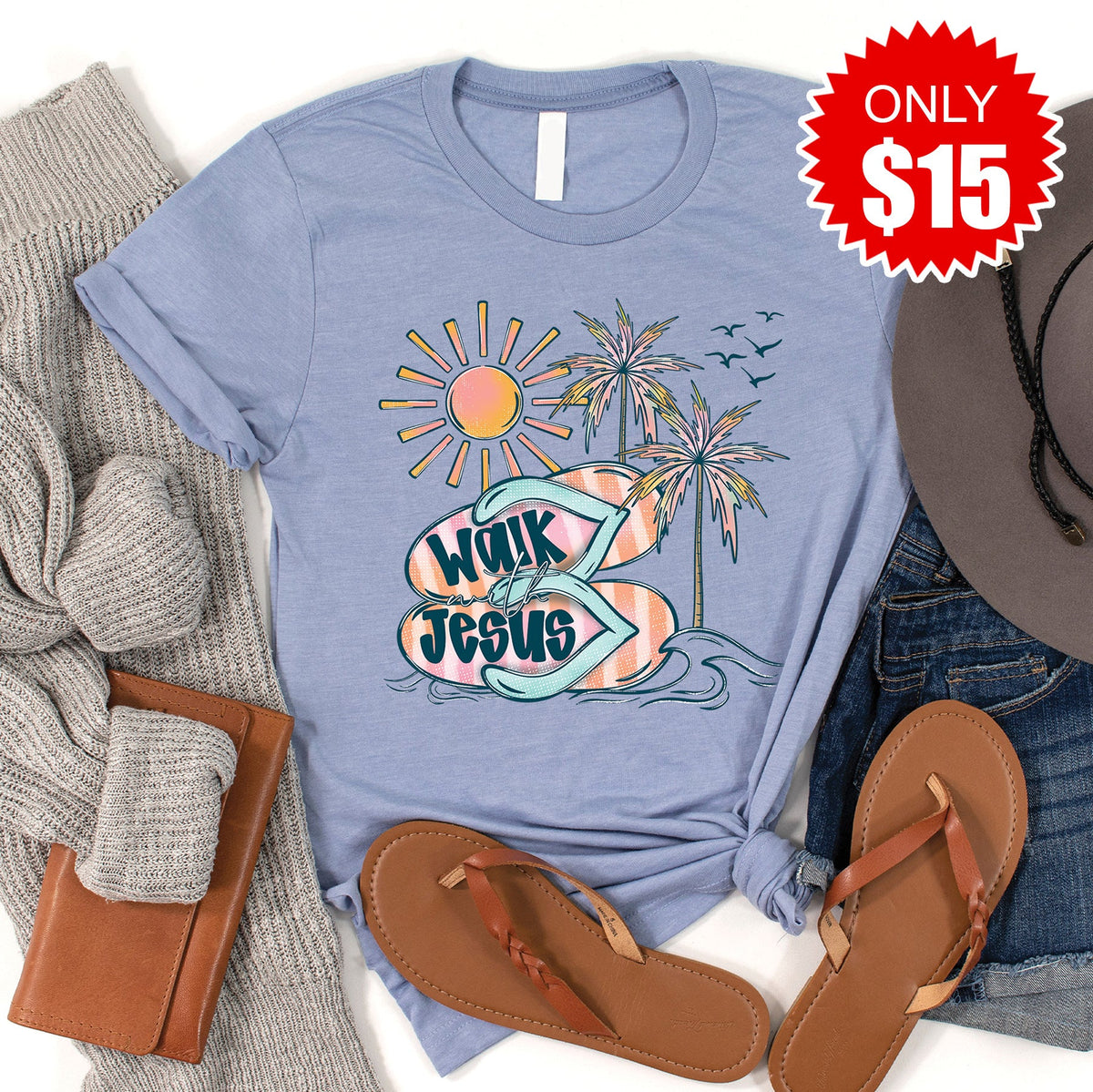 Walk With Jesus Tee - Heather Blue - 15 product image 1