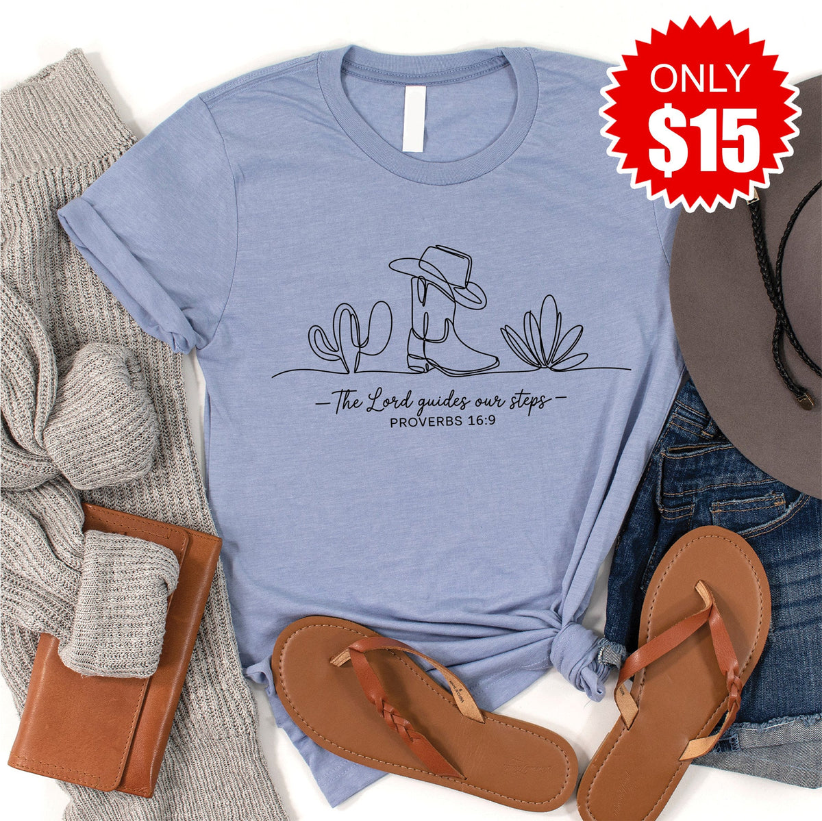 The Lord Guides Our Steps Tee - Heather Blue - 15 product image 1