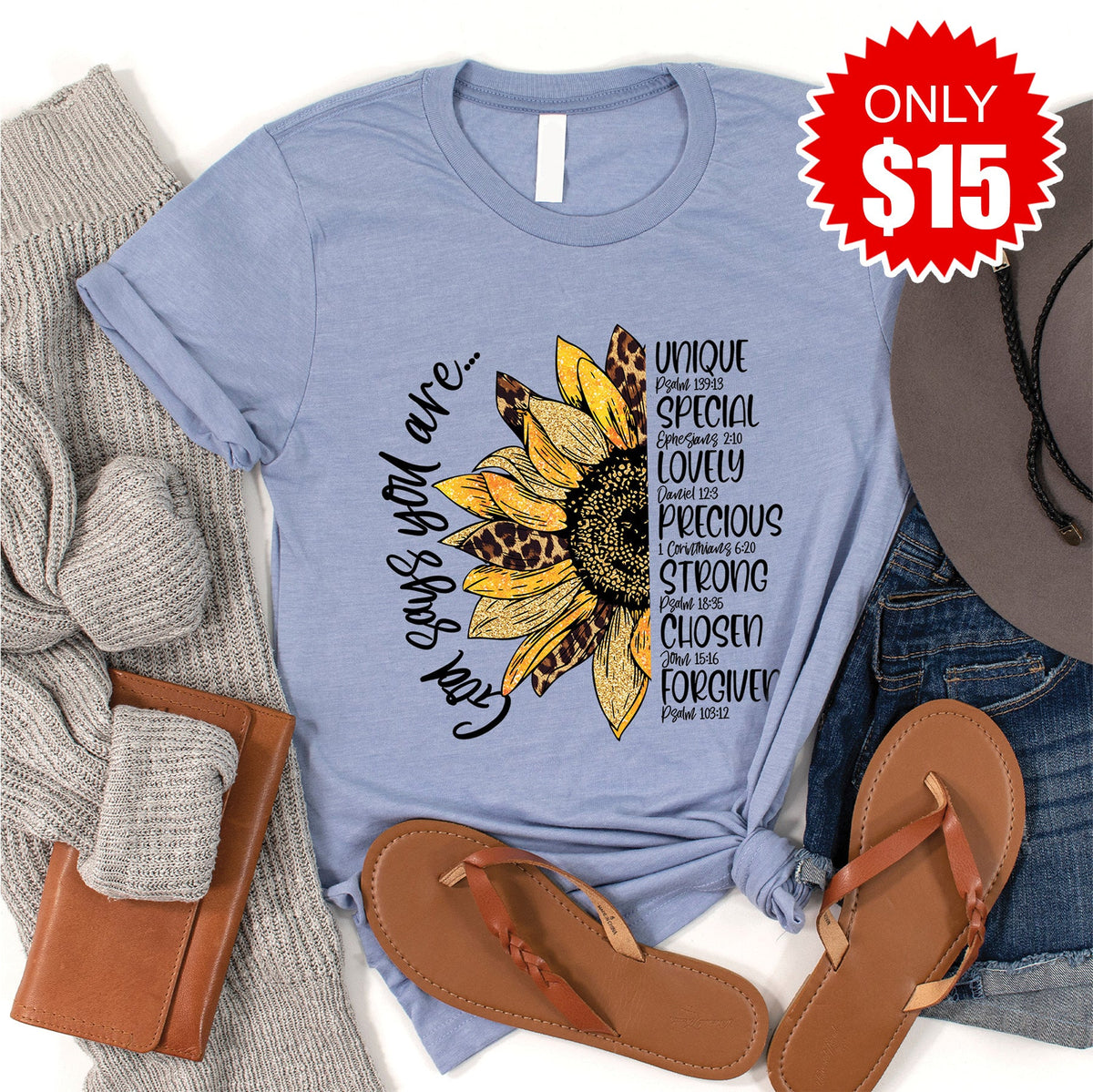 God Says Sunflower Tee - Heather Blue - 15 product image 1