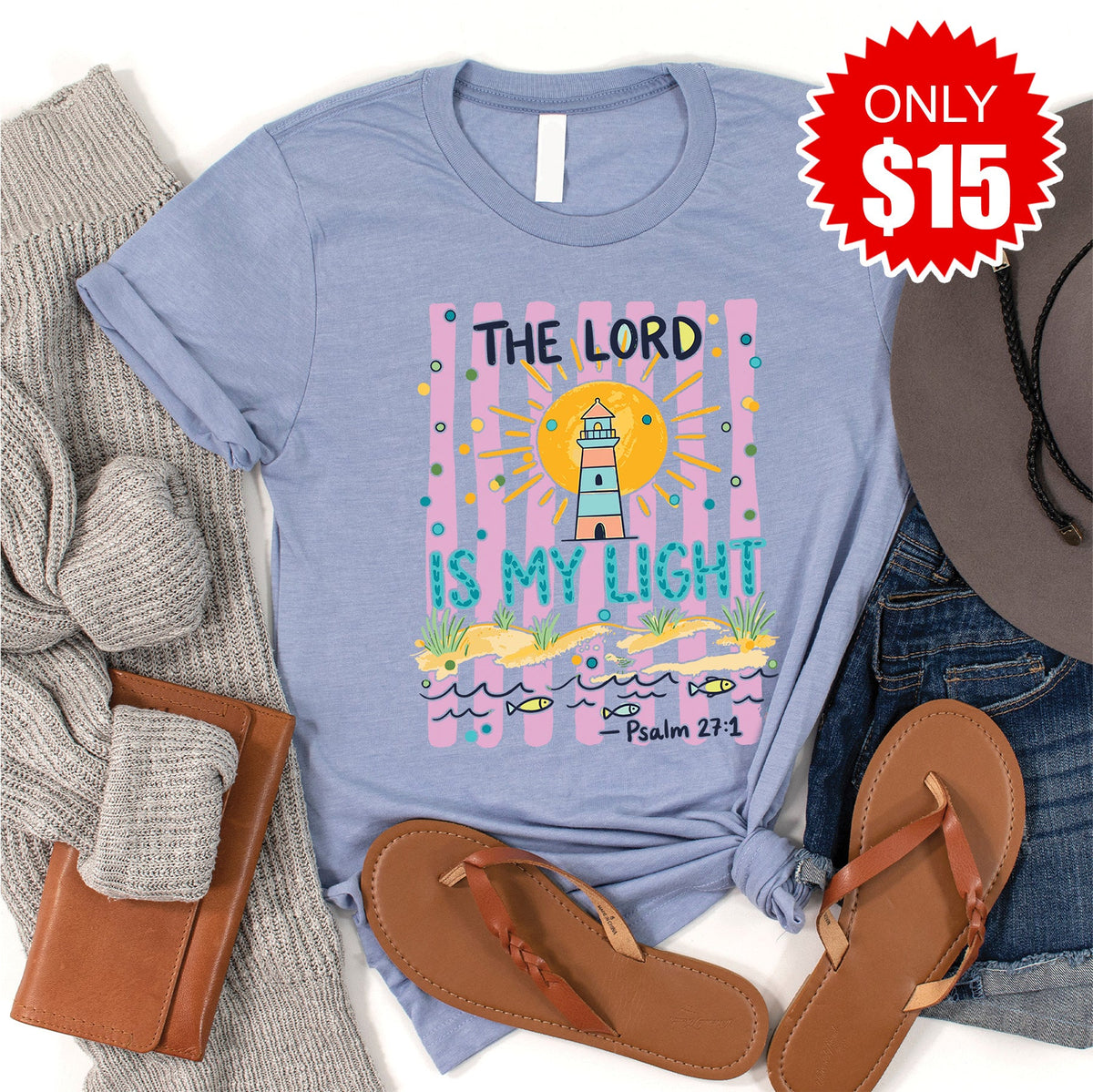 The Lord Is My Light Tee - Heather Blue - 15 product image 1