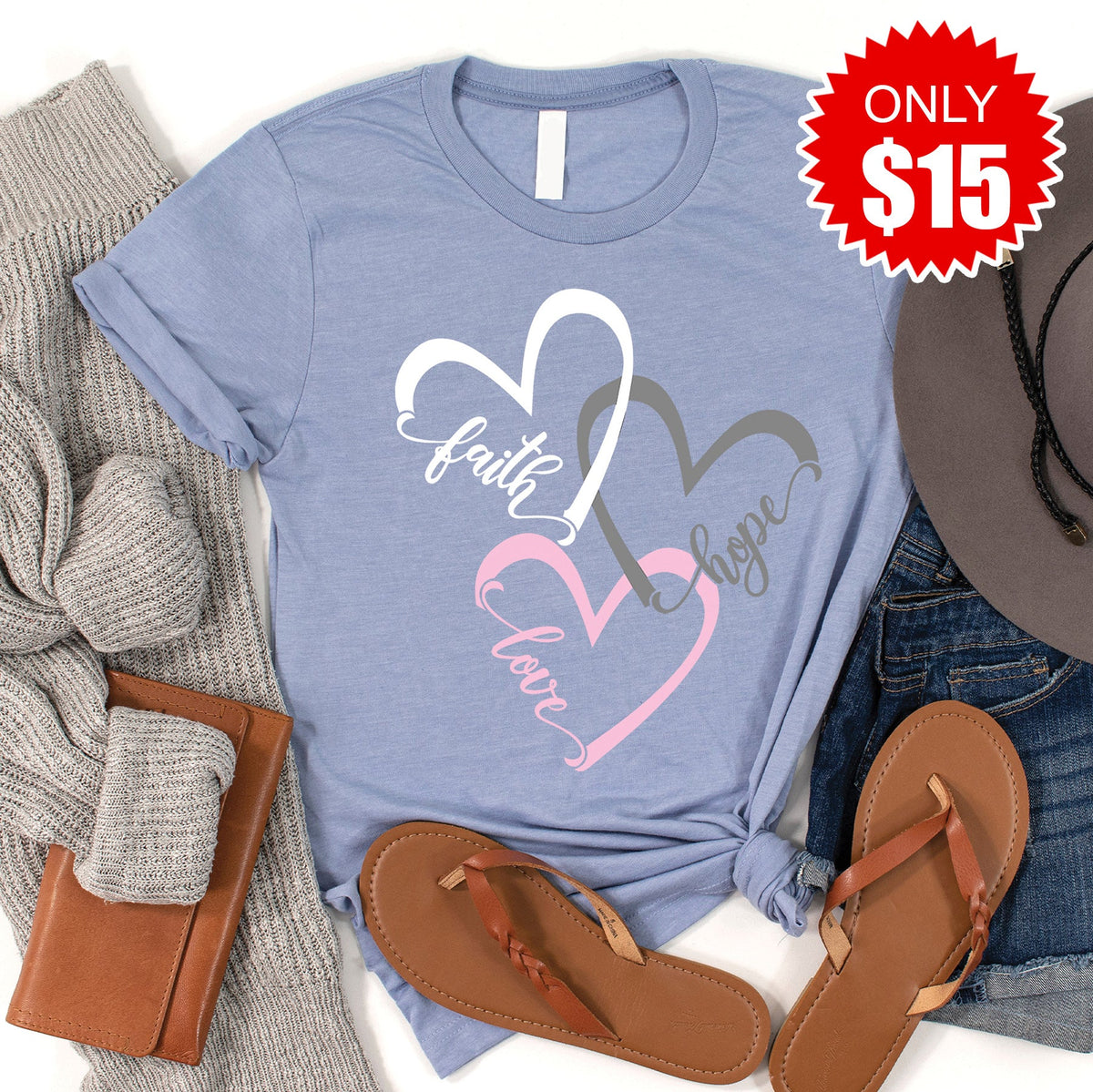 Faith Hope Love Tee - Heather Blue - 15 product image 1