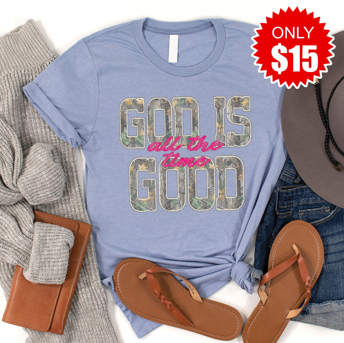 God Is Good Tee - Heather Blue - 15 product image 1