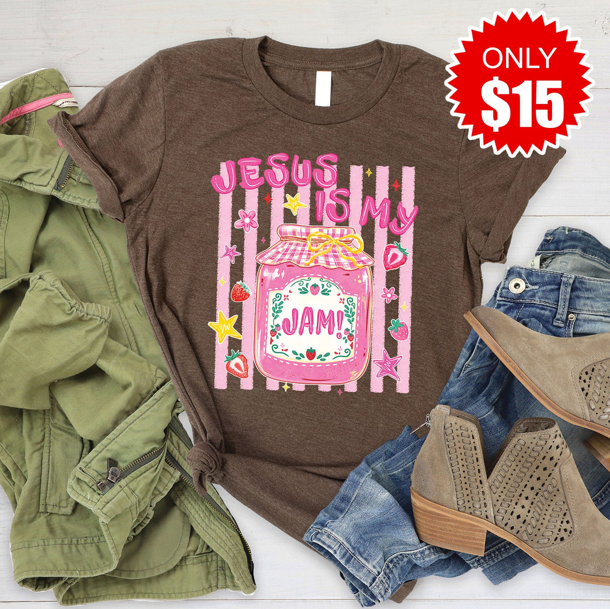 Jesus Is My Jam Tee - Heather Brown - 15 product image 1