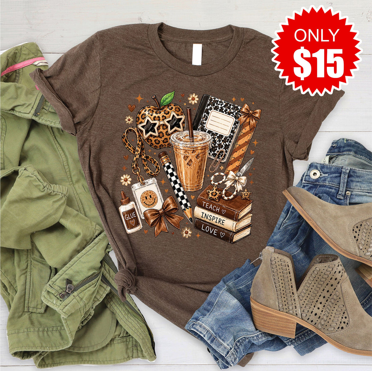 Teach Inspire Love Tee - Heather Brown - 15 product image 1