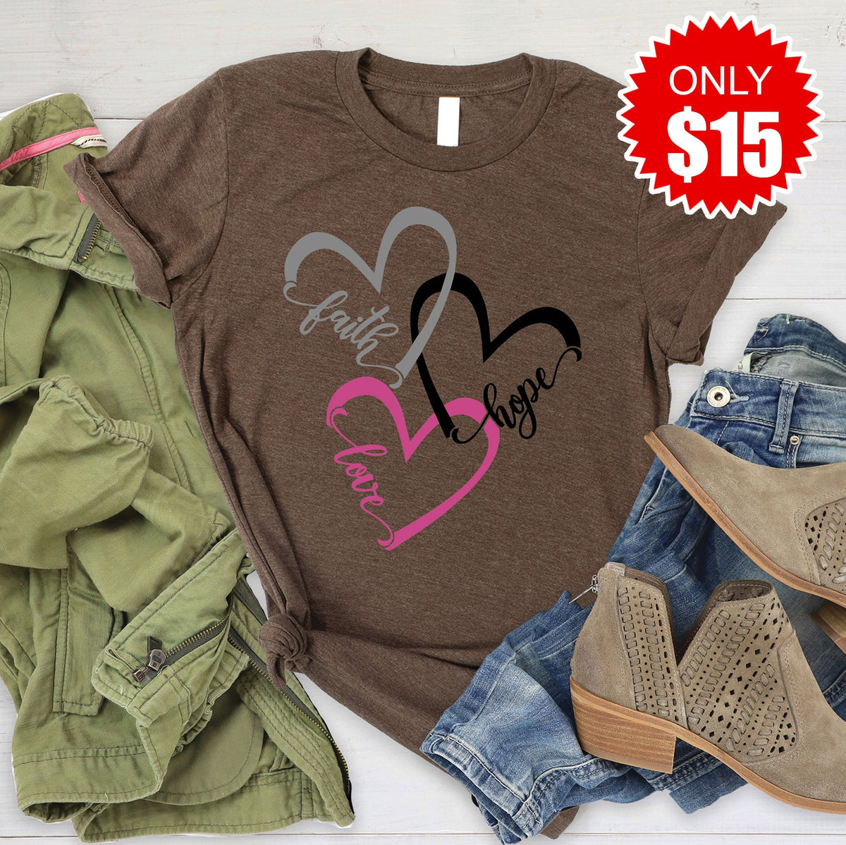 Faith Hope Love Tee - Heather Brown - 15 product image 1