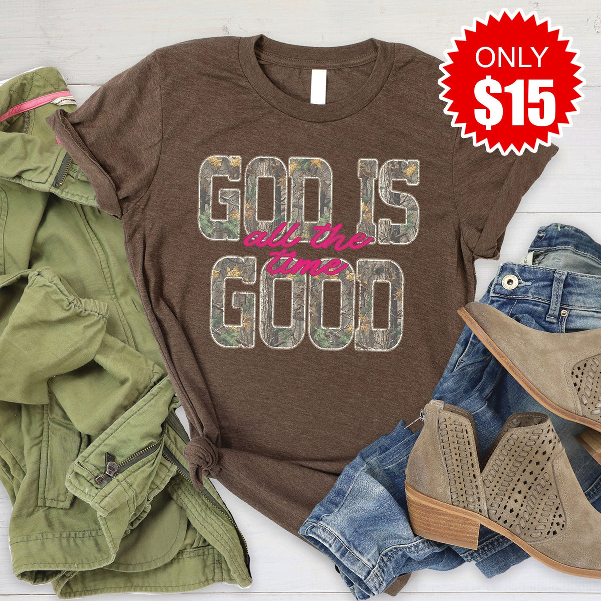 God Is Good Tee - Heather Brown - 15 product image 1