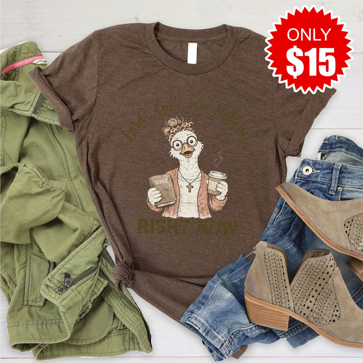 Lord Give Me Patience Tee - Heather Brown - 15 product image 1