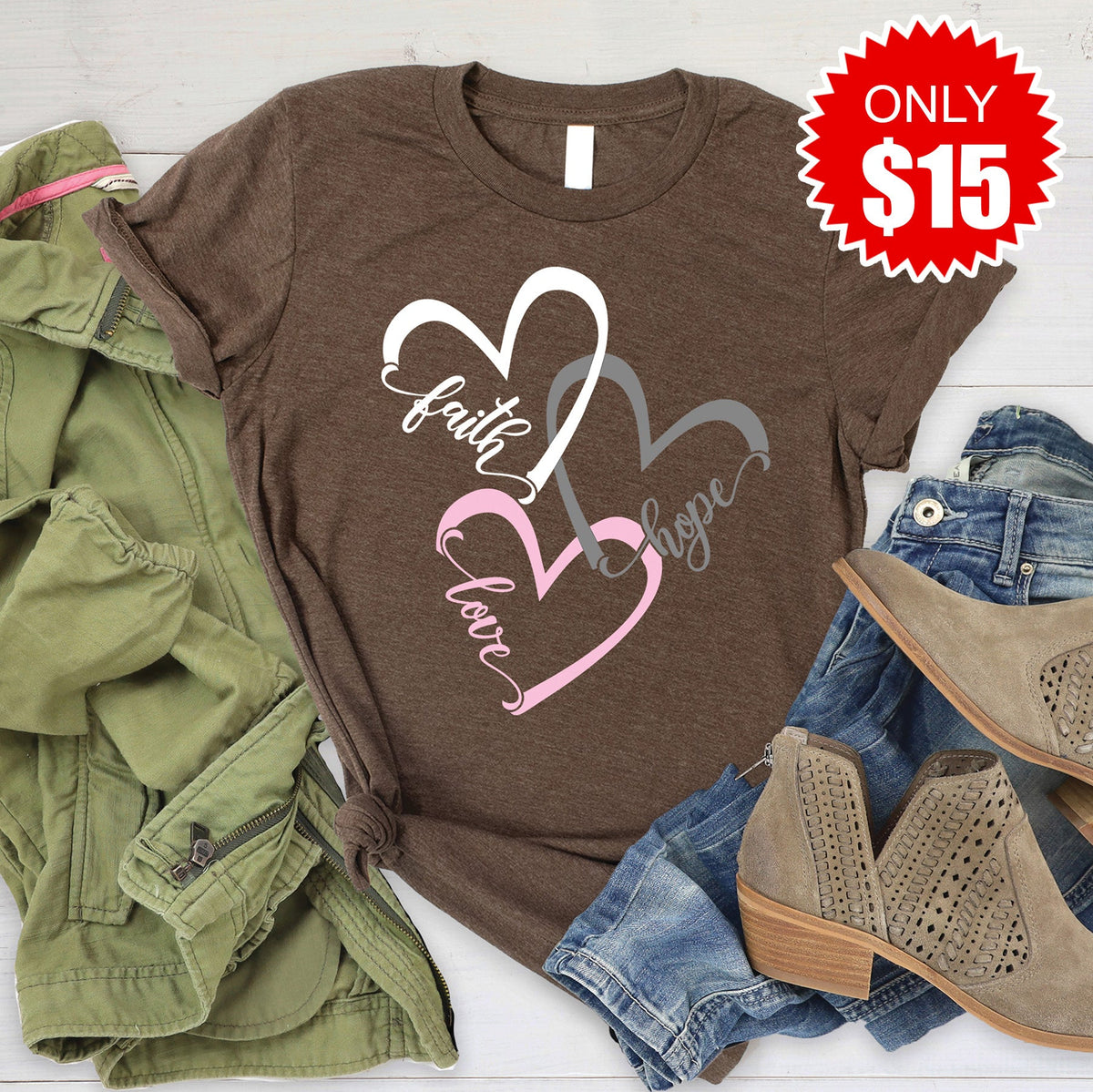 Faith Hope Love Tee - Heather Brown - 15 product image 1