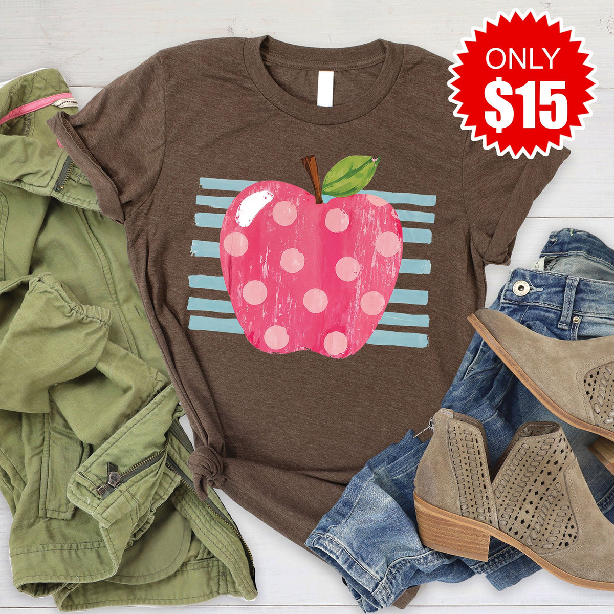 Teacher Apple Tee - Heather Brown - 15 product image 1