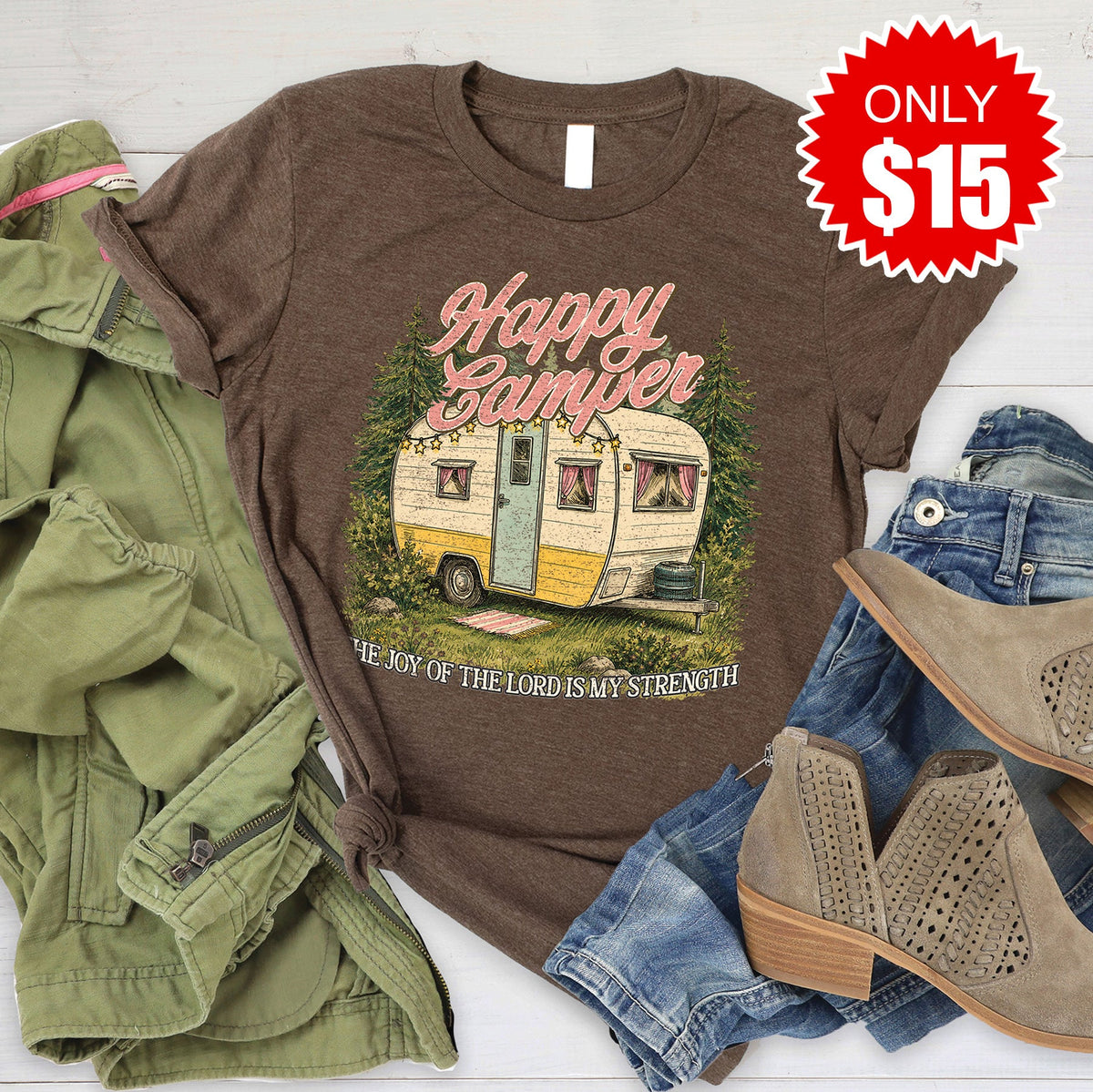 Happy Camper Tee - Heather Brown - 15 product image 1