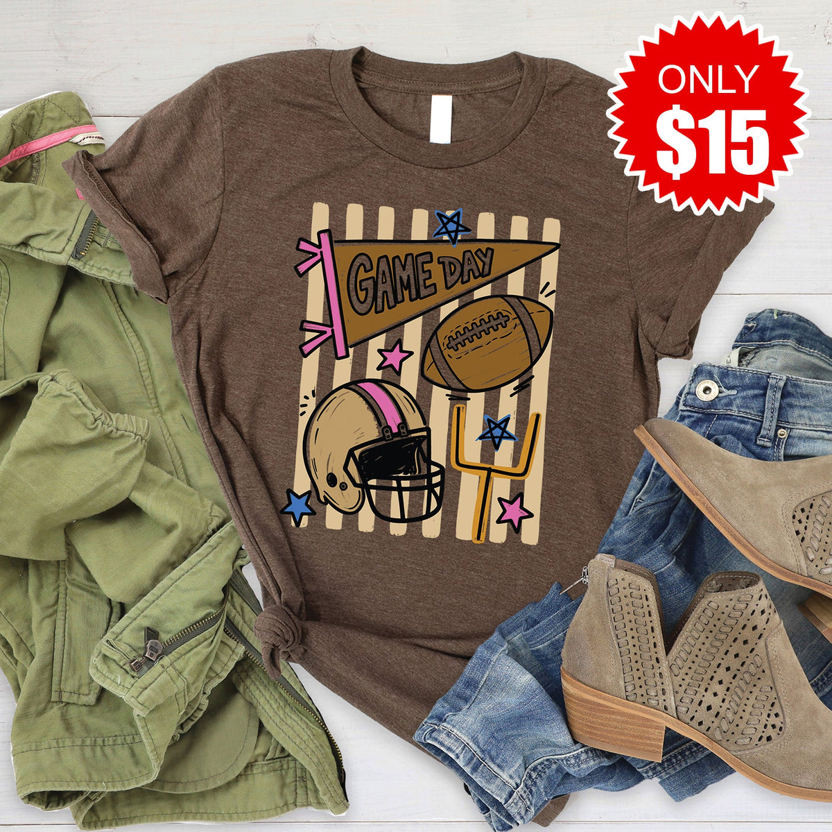 Game Day Stripes Tee - Heather Brown - 15 product image 1
