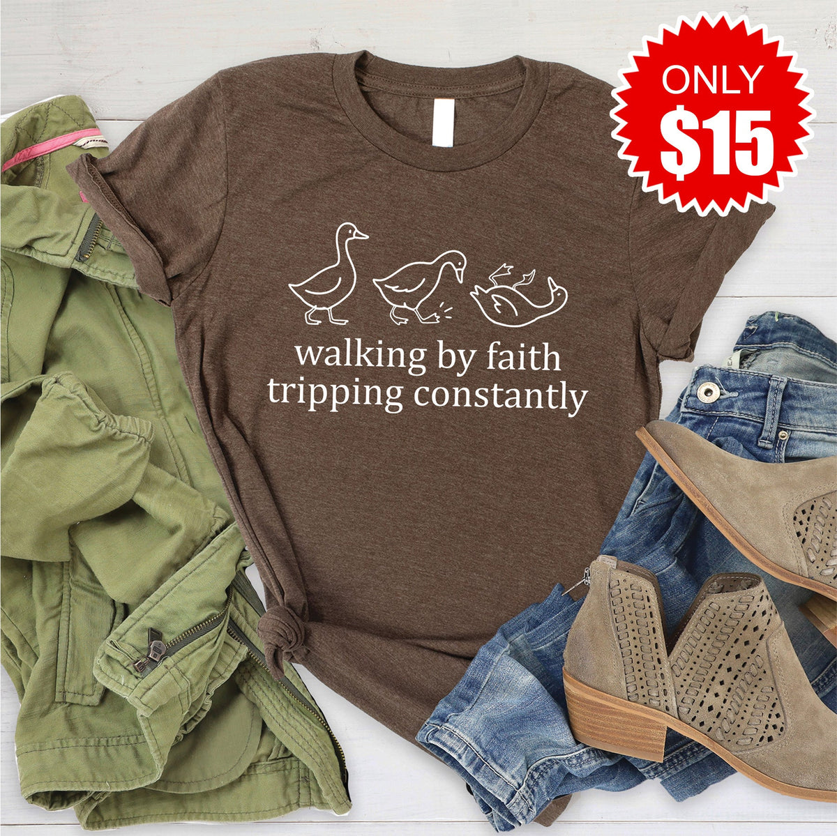 Walking By Faith Tee - Heather Brown - 15 product image 1