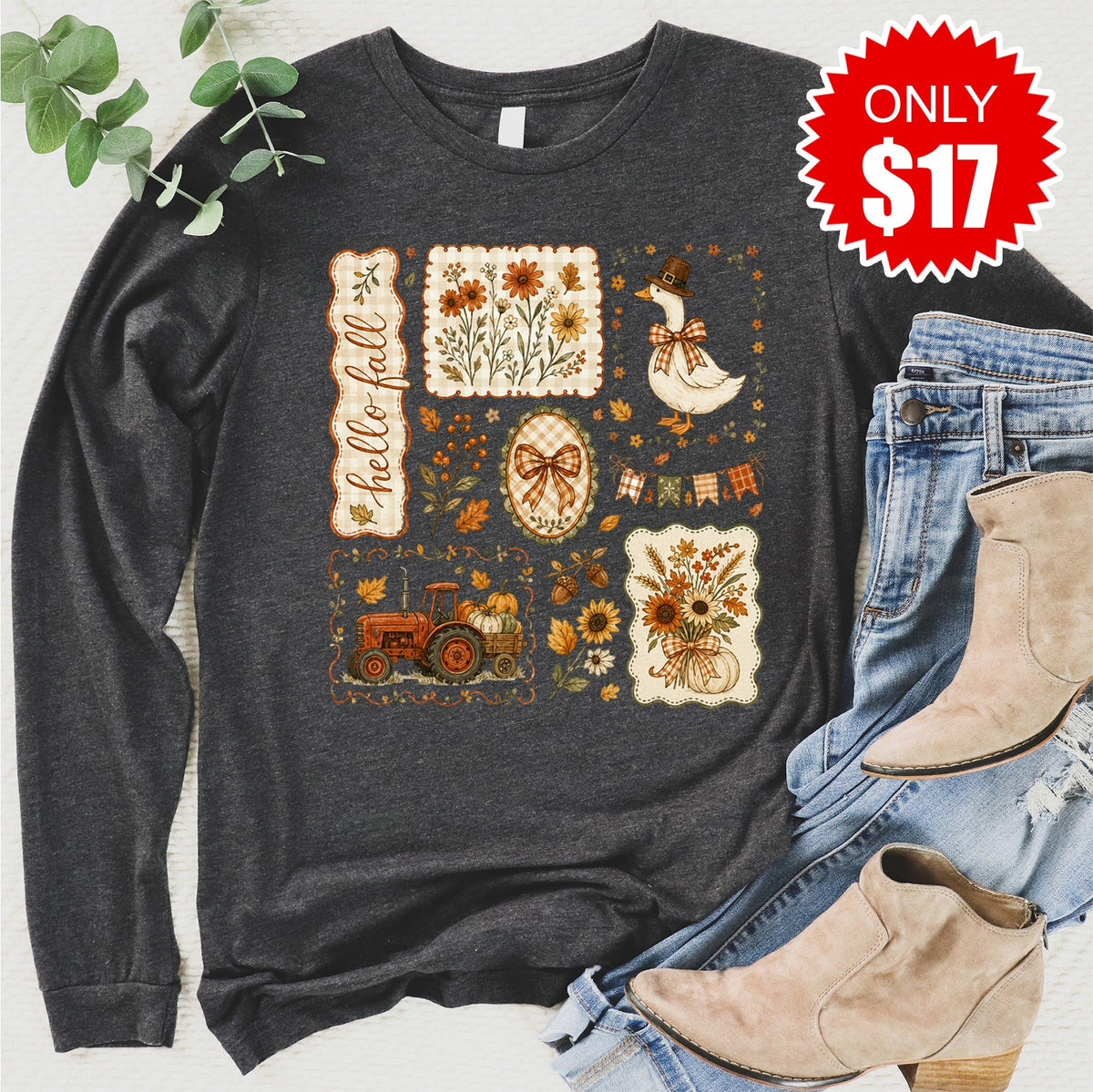 Hello Fall Long Sleeve - Heather Charcoal - 17 product image 1
