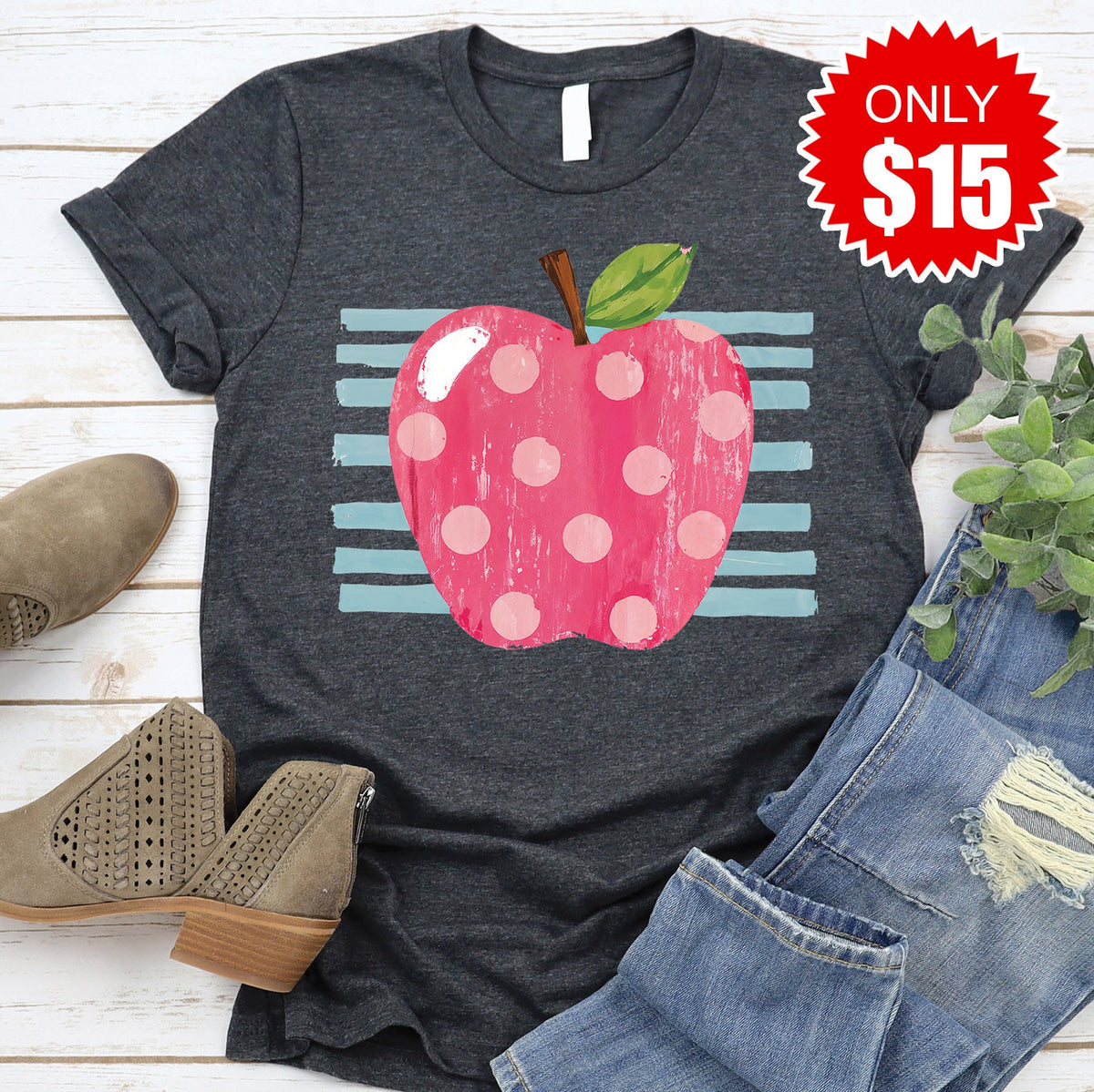 Teacher Apple Tee - Heather Charcoal - 15 product image 1