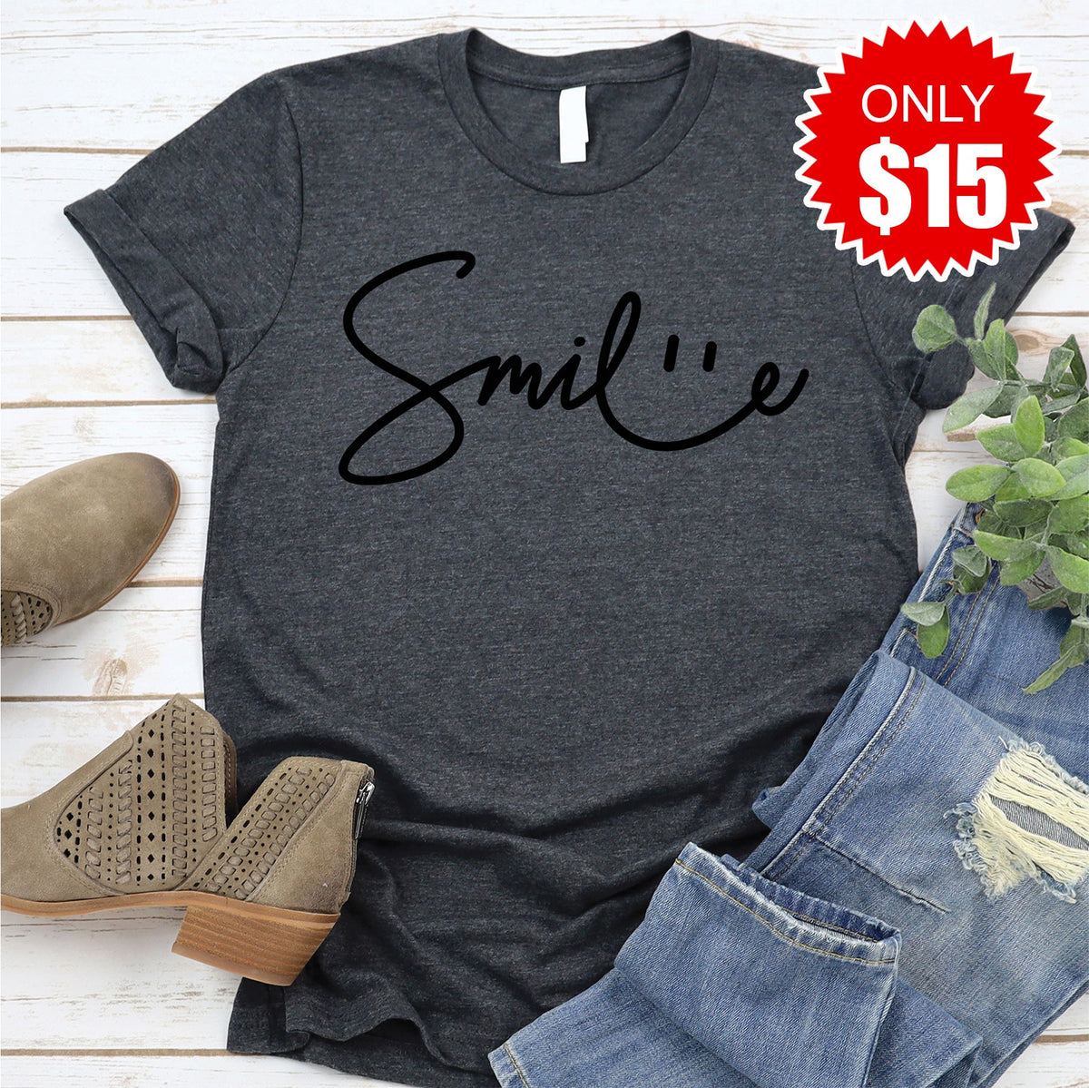 Smile Sign Tee - Heather Charcoal - 15 product image 1