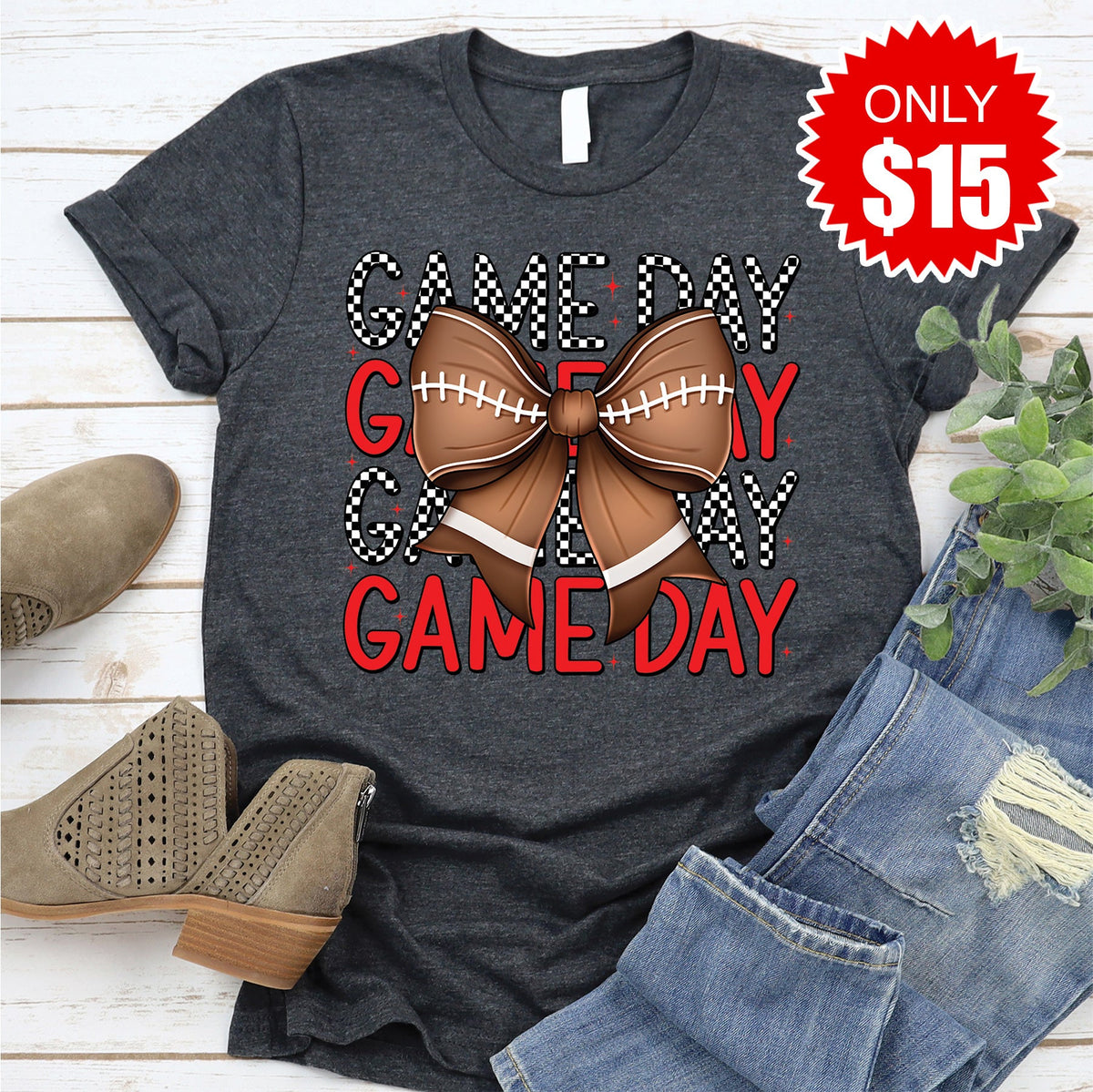 Game Day Bow Tee - Heather Charcoal - 15 product image 1