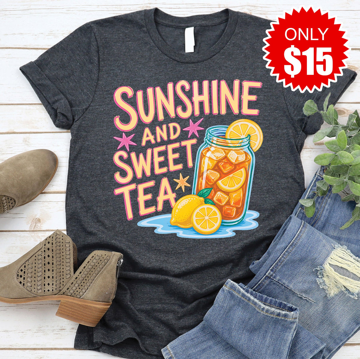 Sunshine and Sweet Tea Tee - Heather Charcoal - 15 product image 1