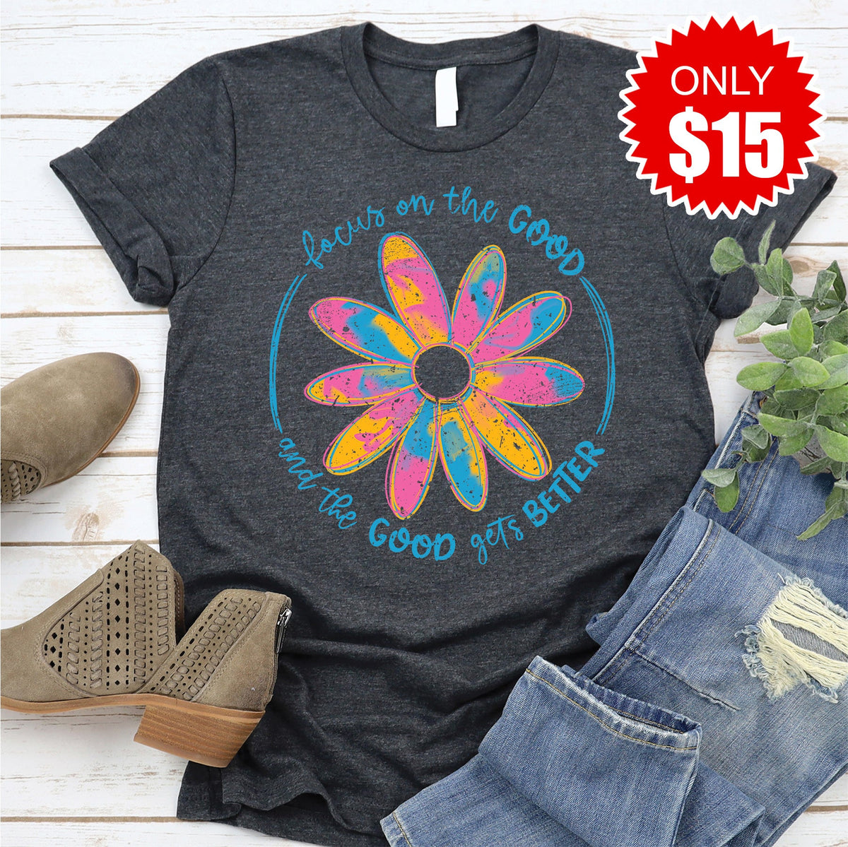 Focus On The Good Tee - Heather Charcoal - 15 product image 1