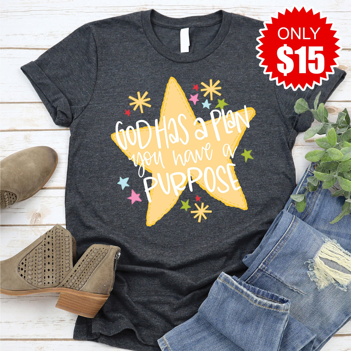 God Has A Plan Tee - Heather Charcoal - 15 product image 1
