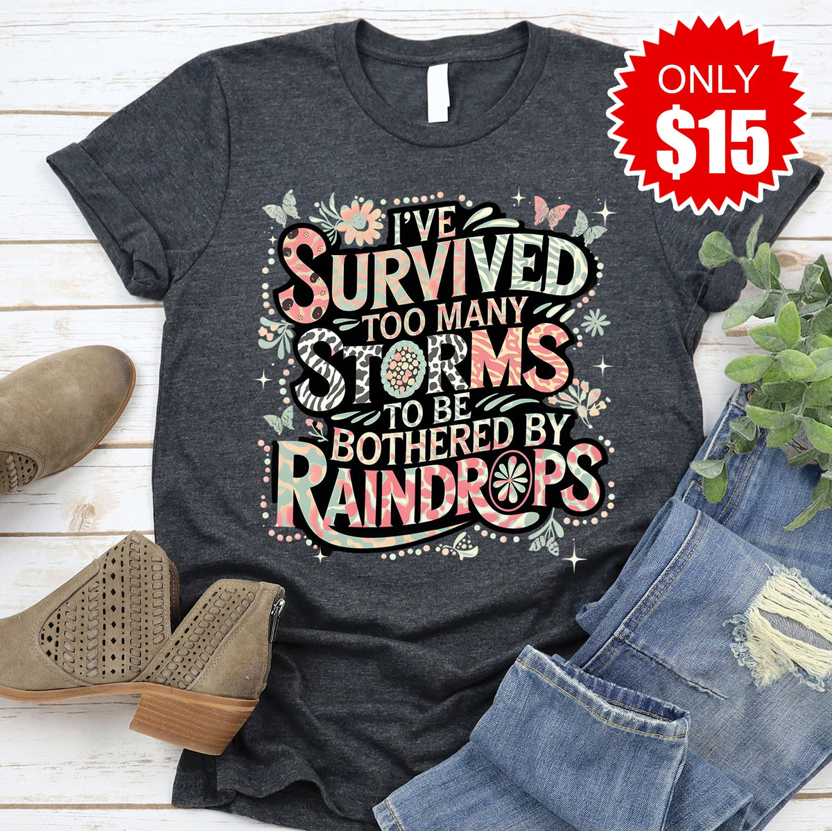 Too Many Storms Tee - Heather Charcoal - 15 product image 1