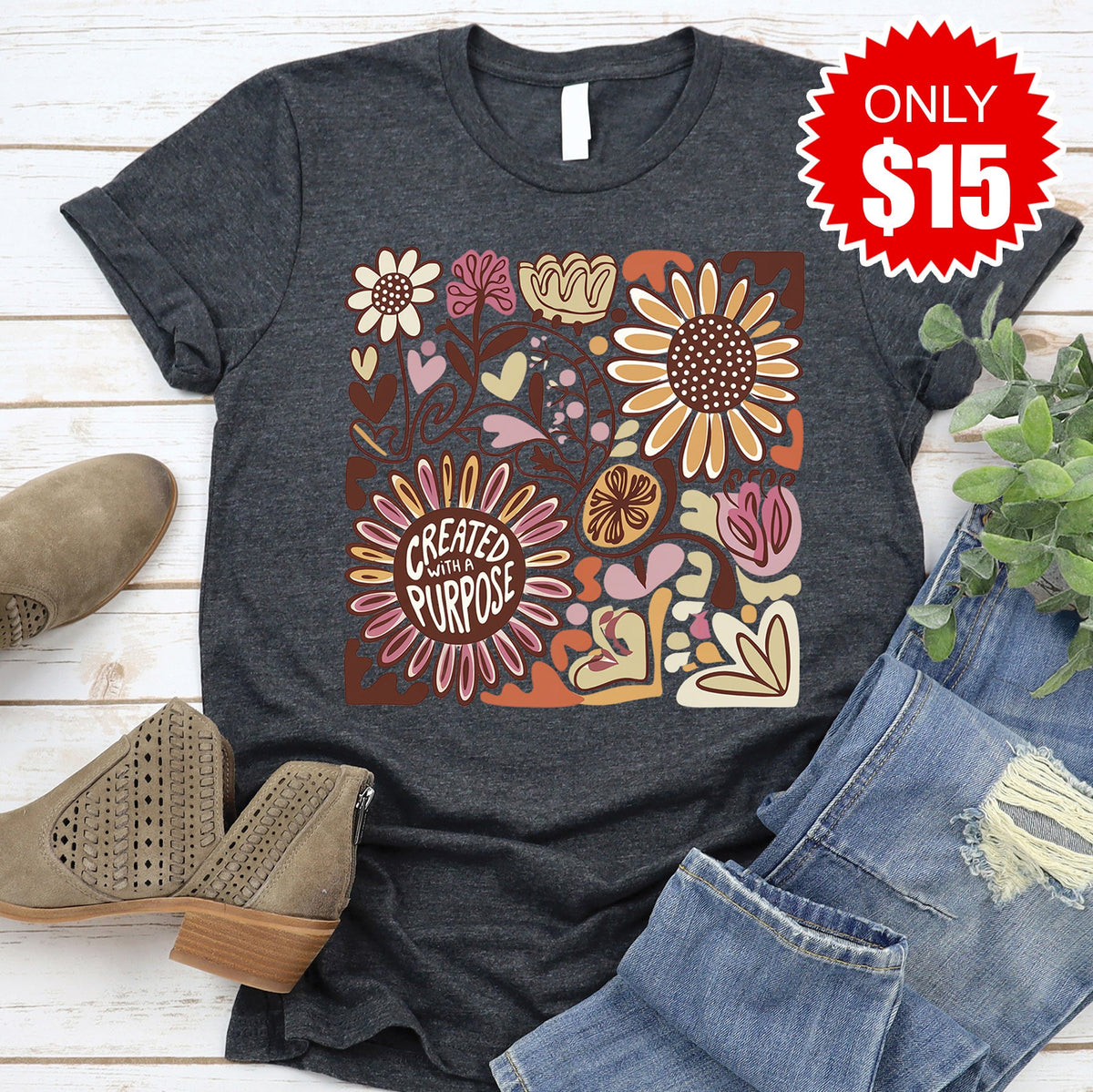 Created with a Purpose Tee - Heather Charcoal - 15 product image 1