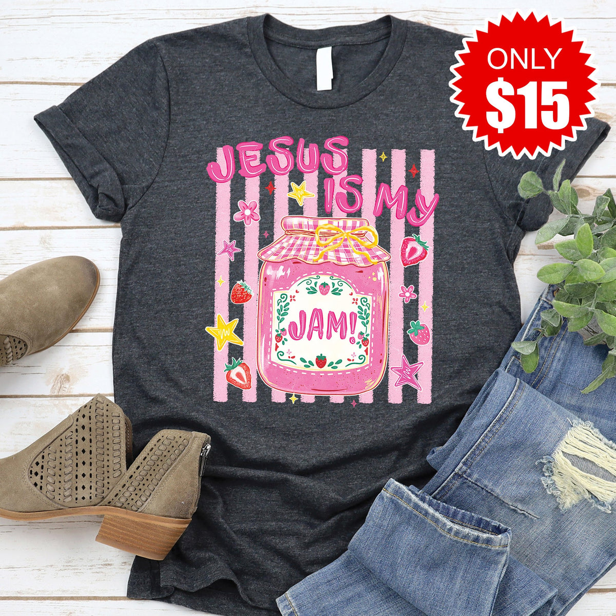 Jesus Is My Jam Tee - Heather Charcoal - 15 product image 1