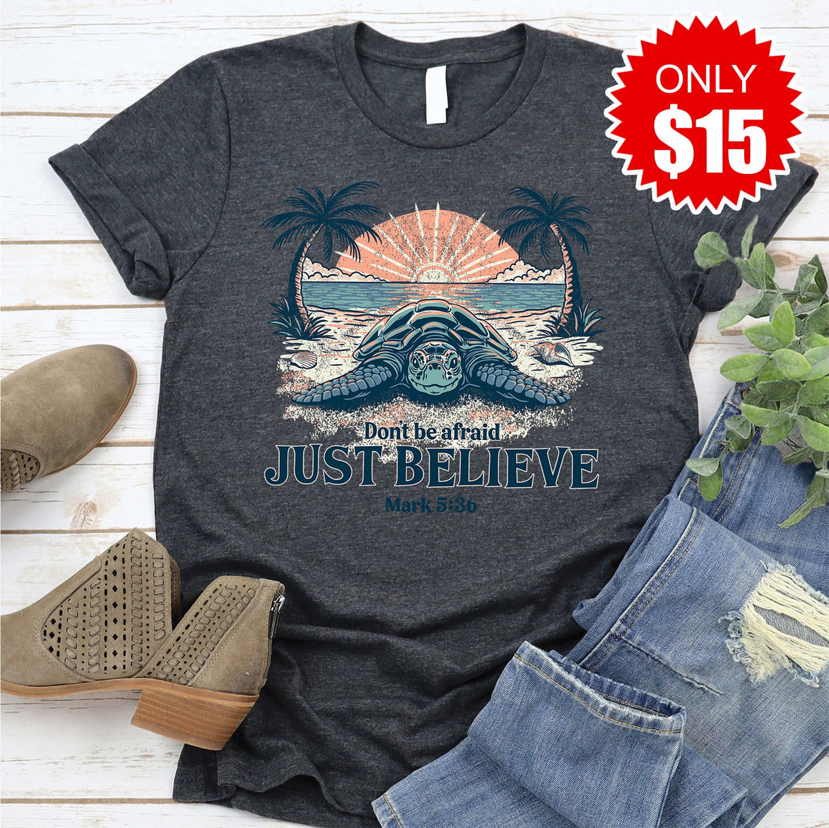 Believe Sea Turtle Tee - Heather Charcoal - 15 product image 1