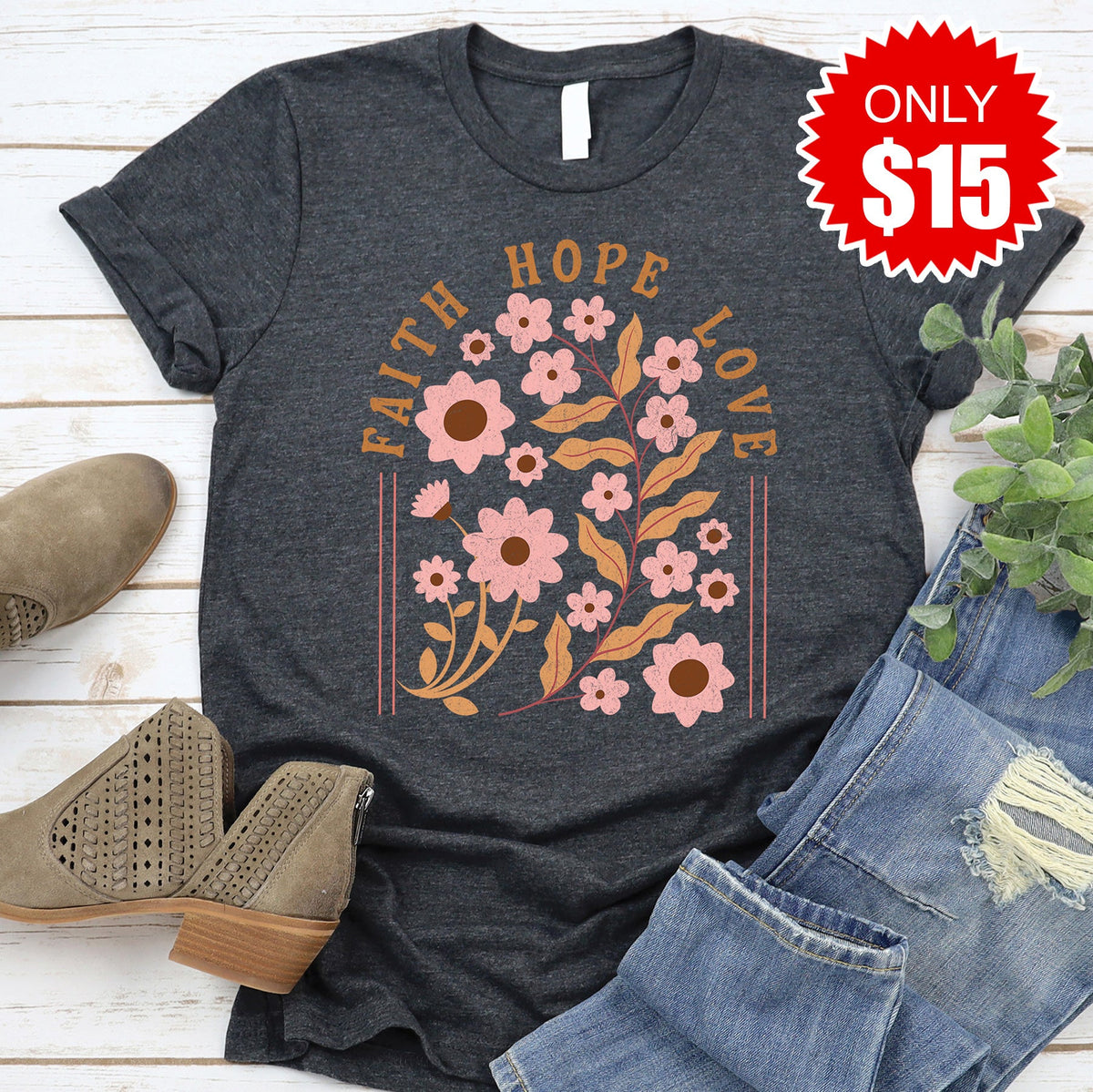 Faith Hope Love Tee - Heather Charcoal - 15 product image 1