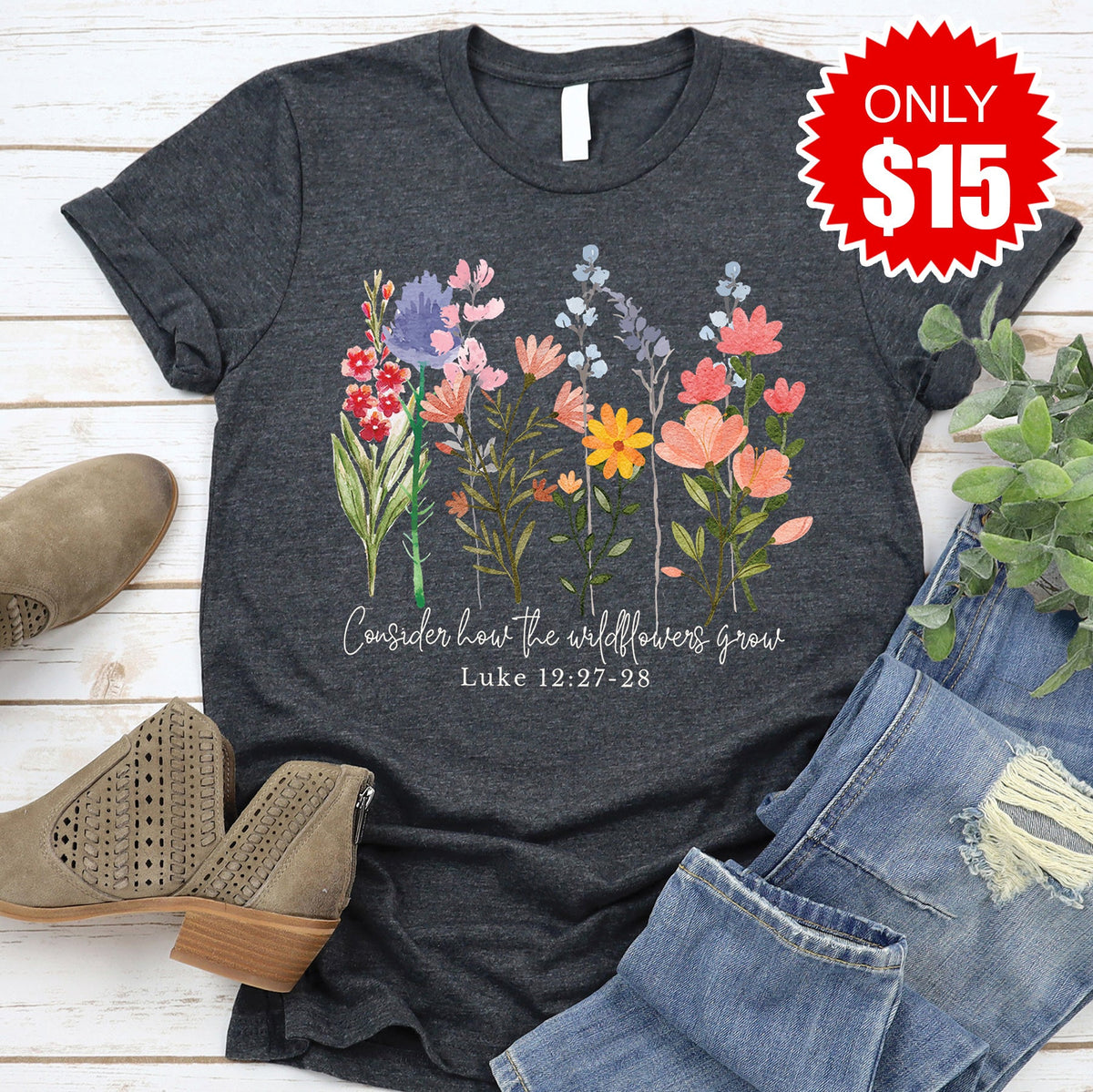 Wild Flowers Grow Tee - Heather Charcoal - 15 product image 1