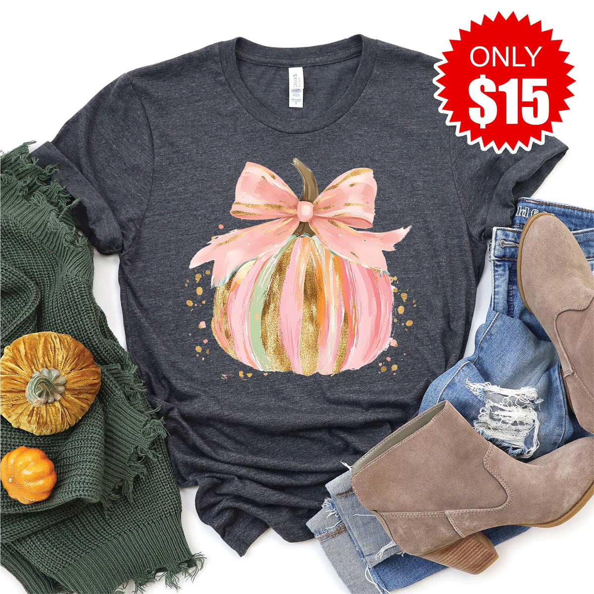 Pink Pumpkin Tee - Heather Charcoal - 15 product image 1