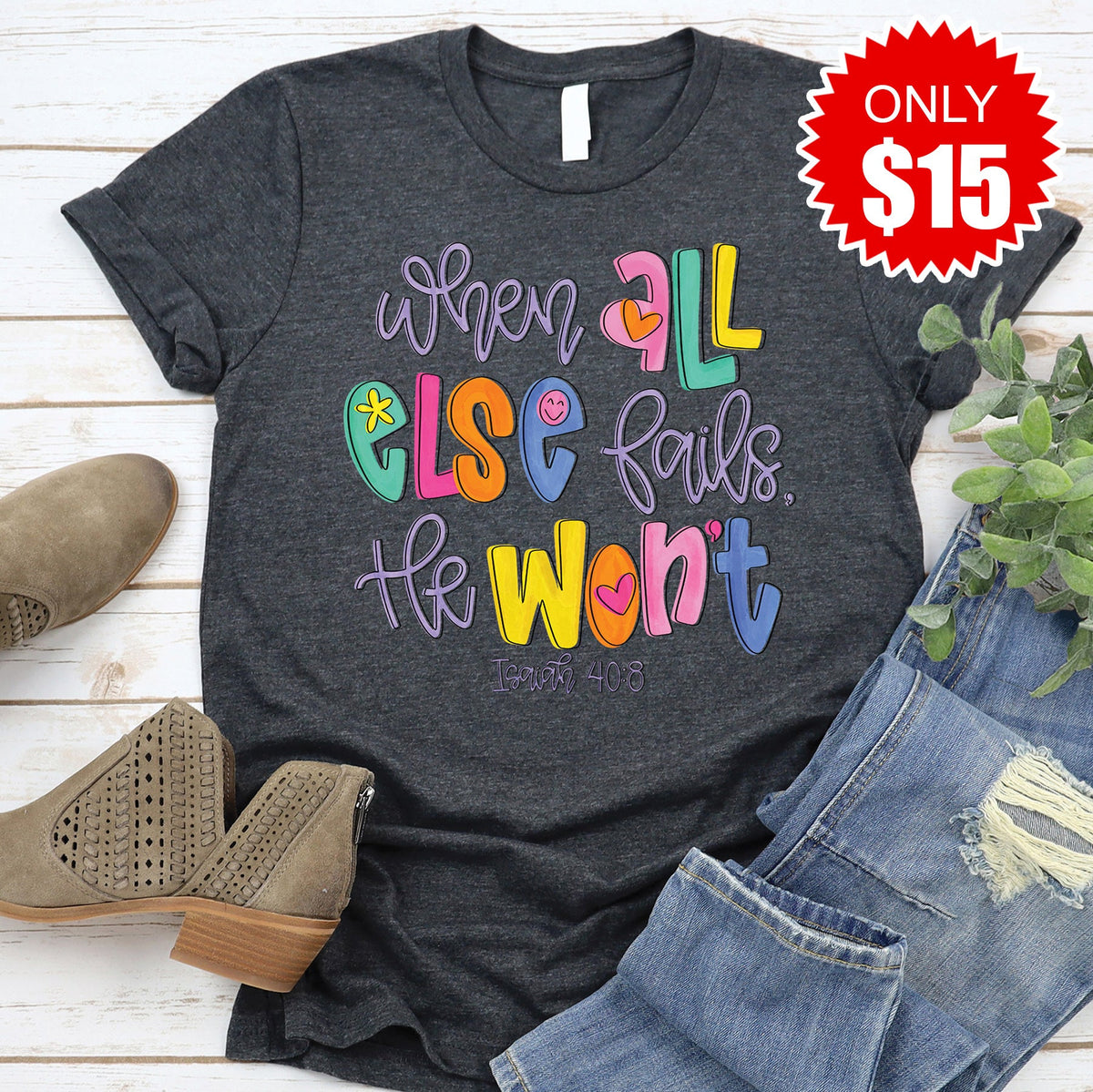 He Wont Fail Tee - Heather Charcoal - 15 product image 1