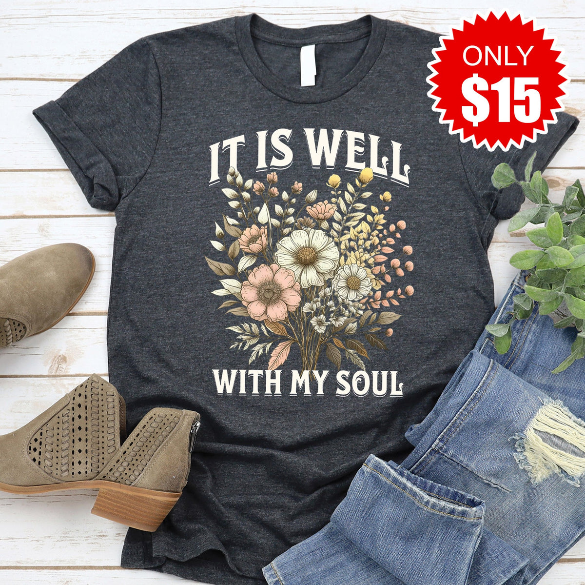 It Is Well Tee - Heather Charcoal - 15 product image 1