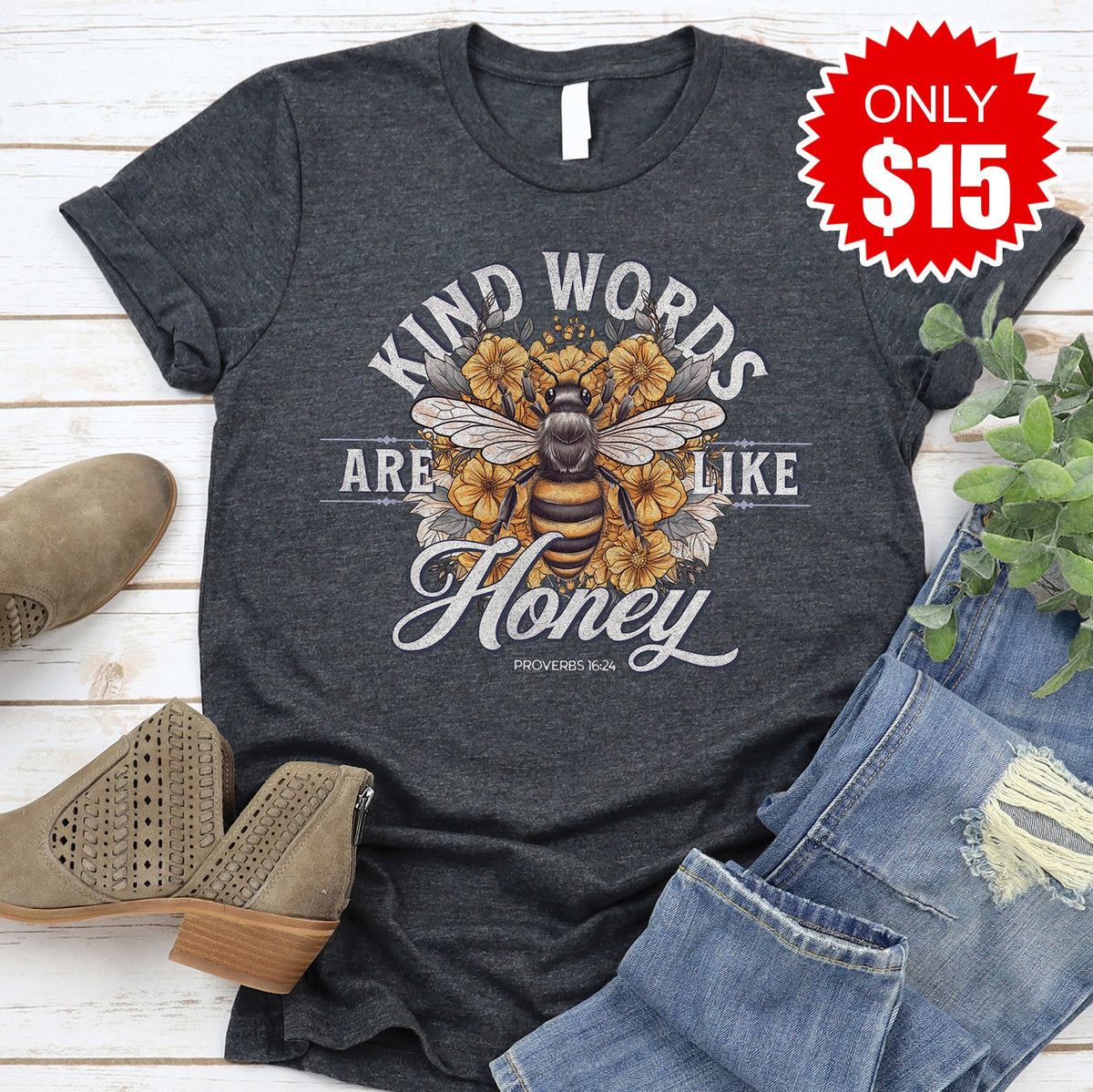 Kind Words Are Like Honey Tee - Heather Charcoal - 15 product image 1