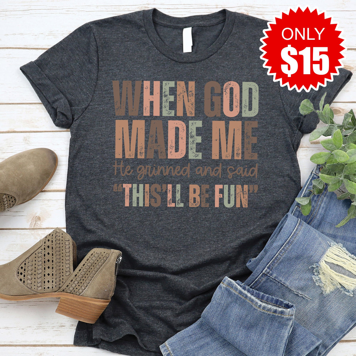 When God Made Me Tee - Heather Charcoal - 15 product image 1