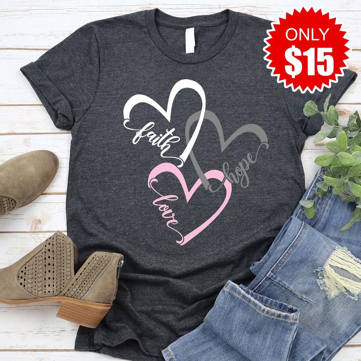 Faith Hope Love Tee - Heather Charcoal - 15 product image 1