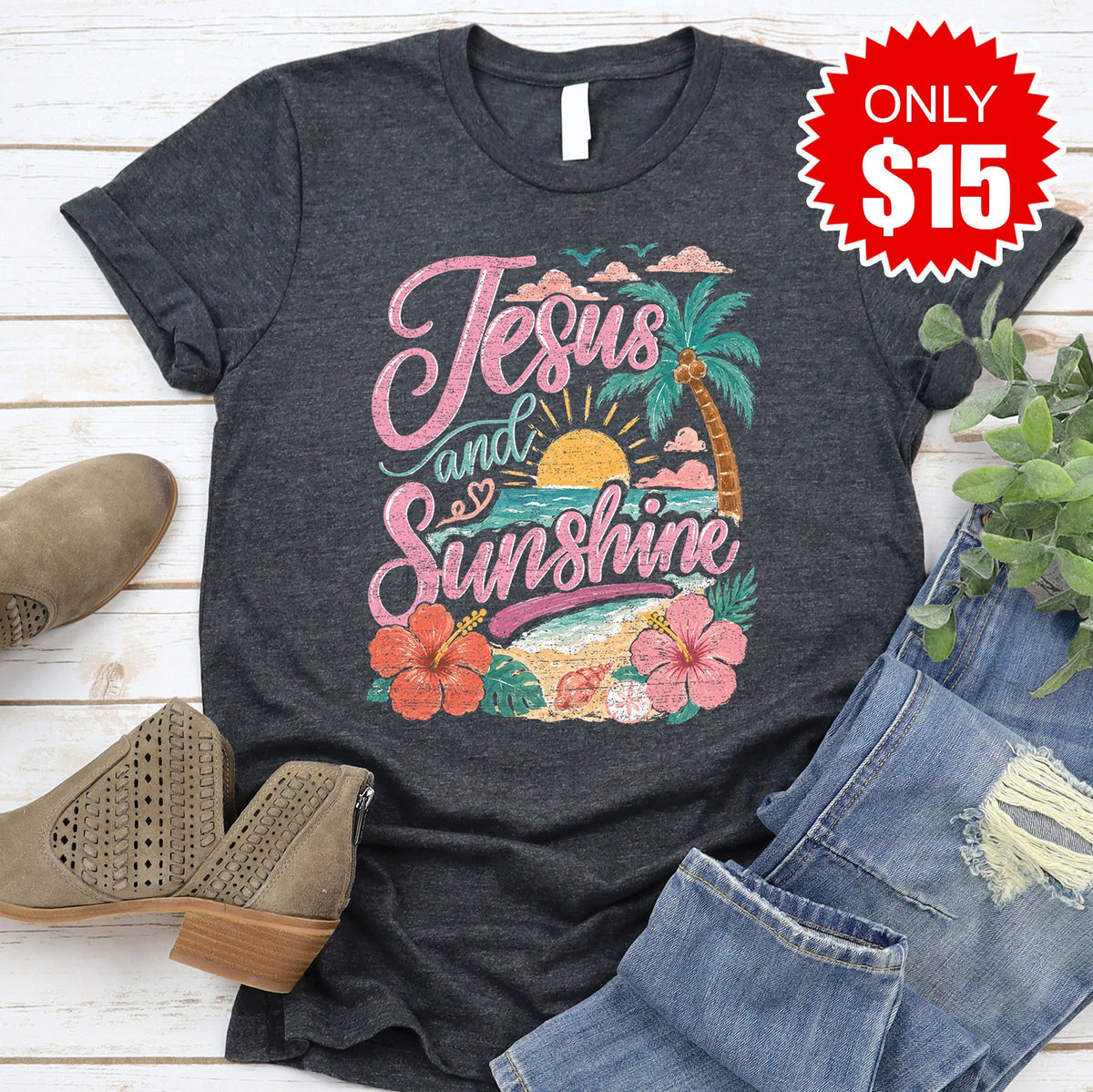 Jesus and Sunshine Tee - Heather Charcoal - 15 product image 1