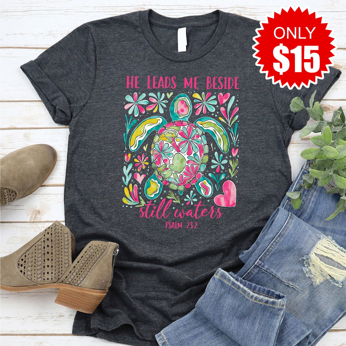 He Leads Me Tee - Heather Charcoal - 15 product image 1