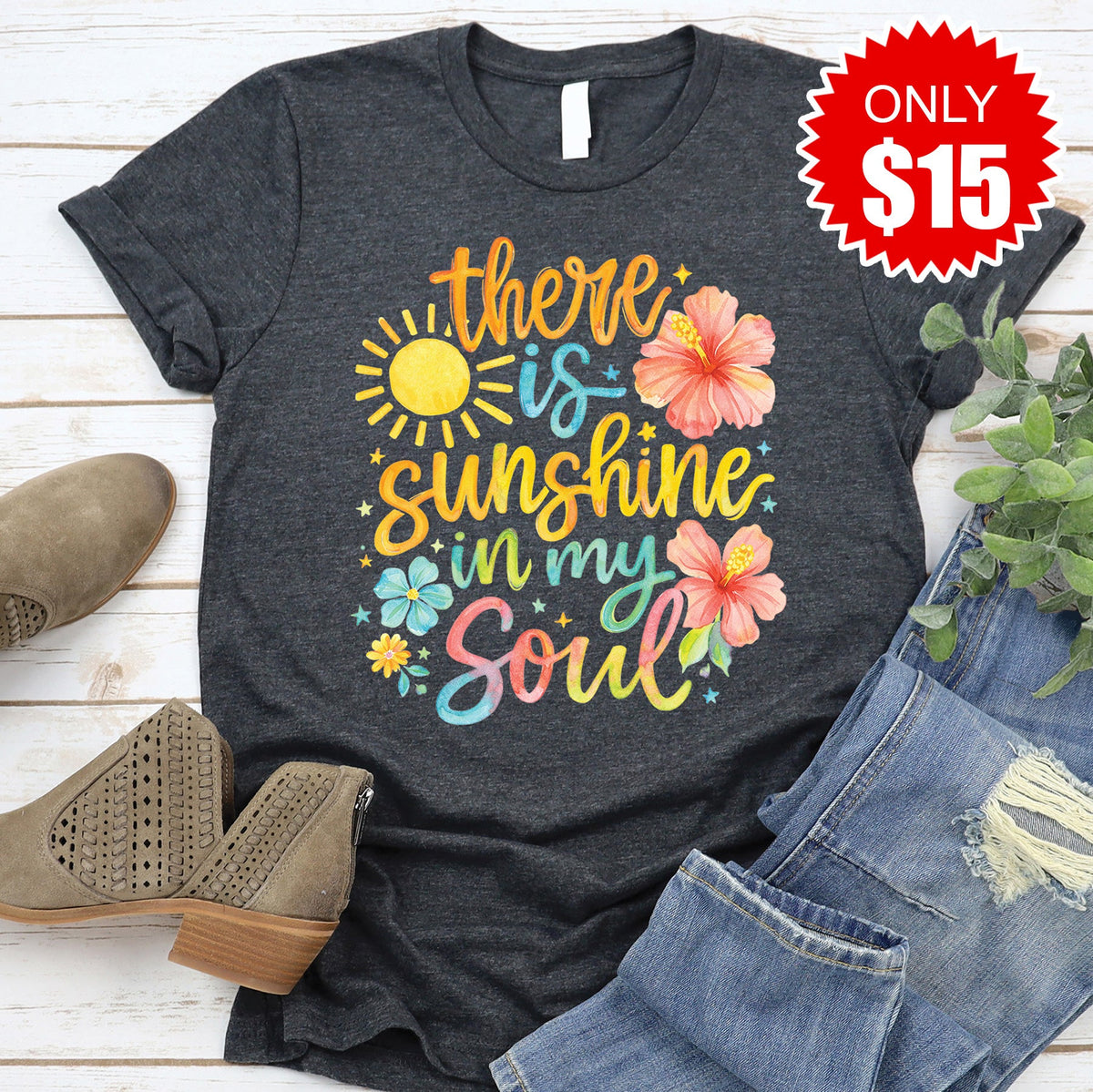 Sunshine In My Soul Tee - Heather Charcoal - 15 product image 1