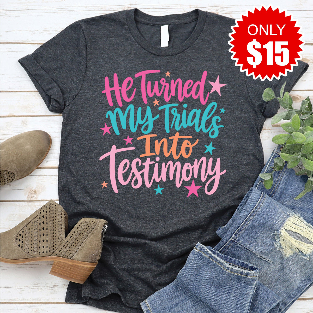 Trials Into Testimony Tee - Heather Charcoal - 15 product image 1